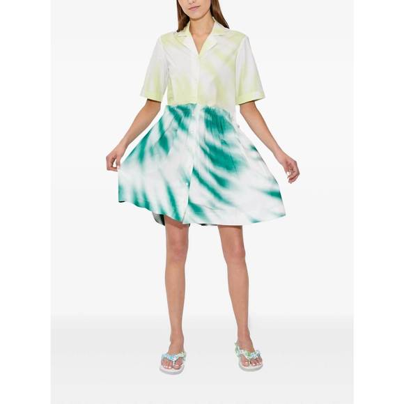 NEW ROSIE ASSOULIN mini gathered shirtdress in lime-green /teal - Picture 1 of 4